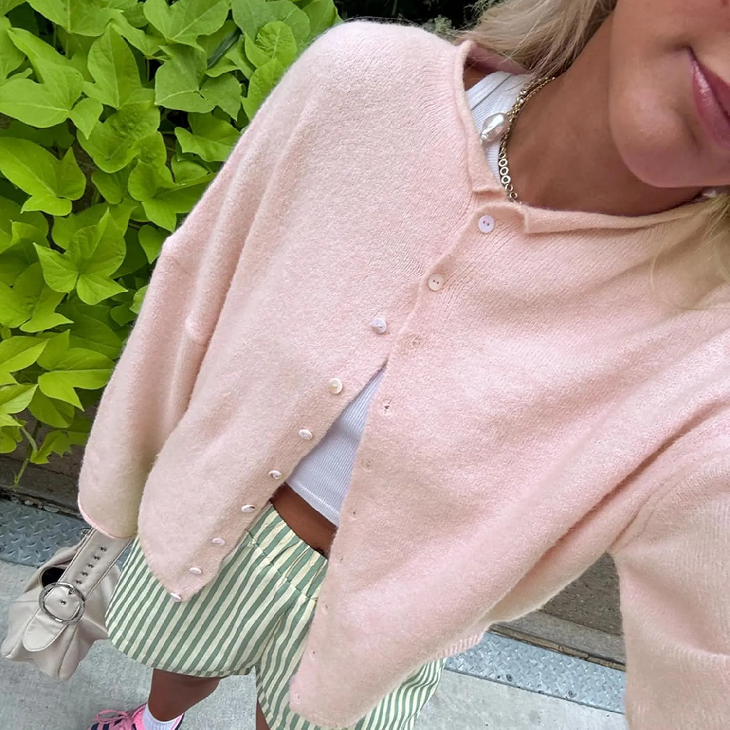 Women Y2k Long Sleeve Crop Cardigan Knitted Solid Color Fuzzy Button Down Sweater Shirt Teen Girls Clothes