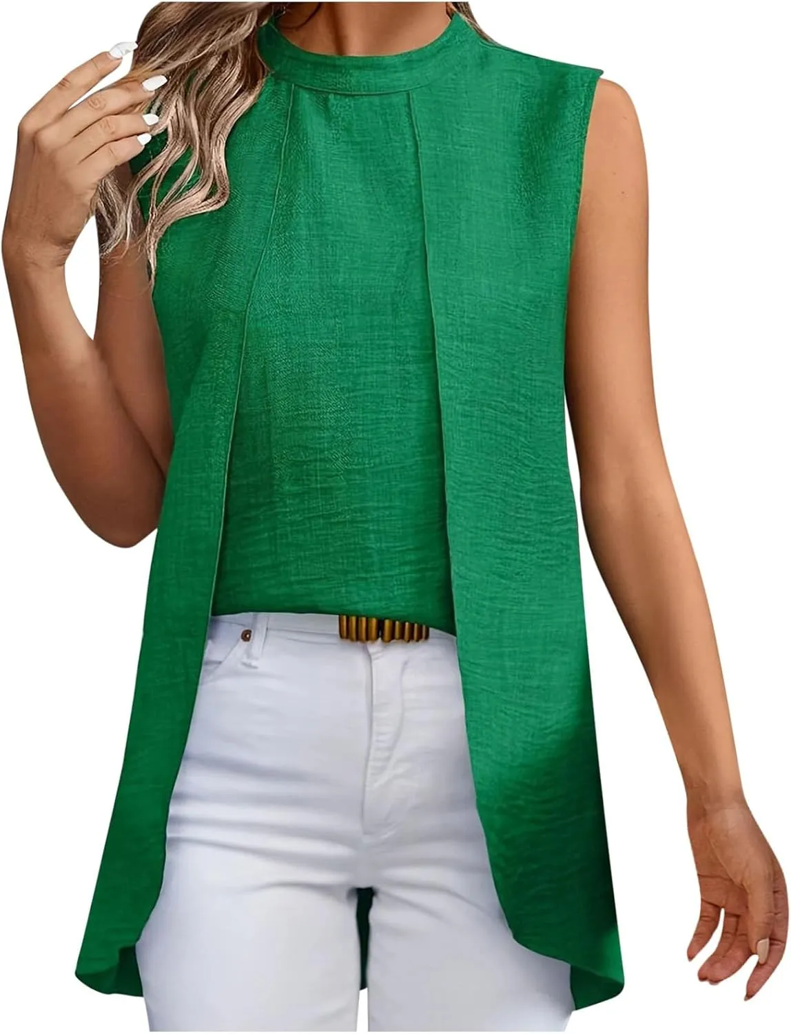 Womens Asymmetric Tops Dressy Casual Sleeveless Mock Neck Tank Tops Loose Fit Solid Flowy Tunic Shirts Cute Work Tees