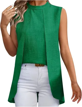 Womens Asymmetric Tops Dressy Casual Sleeveless Mock Neck Tank Tops Loose Fit Solid Flowy Tunic Shirts Cute Work Tees