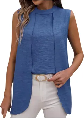 Womens Asymmetric Tops Dressy Casual Sleeveless Mock Neck Tank Tops Loose Fit Solid Flowy Tunic Shirts Cute Work Tees