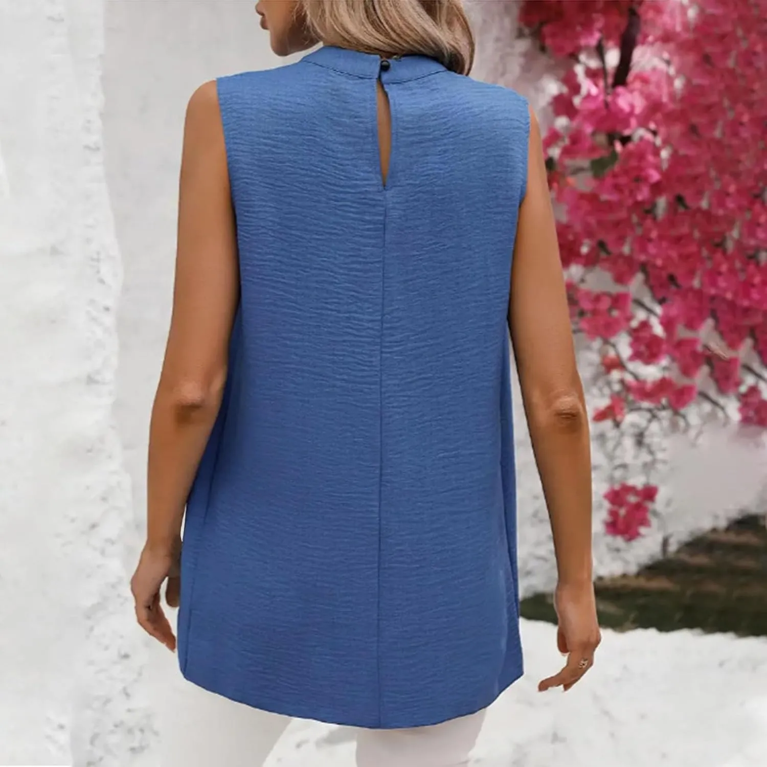 Womens Asymmetric Tops Dressy Casual Sleeveless Mock Neck Tank Tops Loose Fit Solid Flowy Tunic Shirts Cute Work Tees