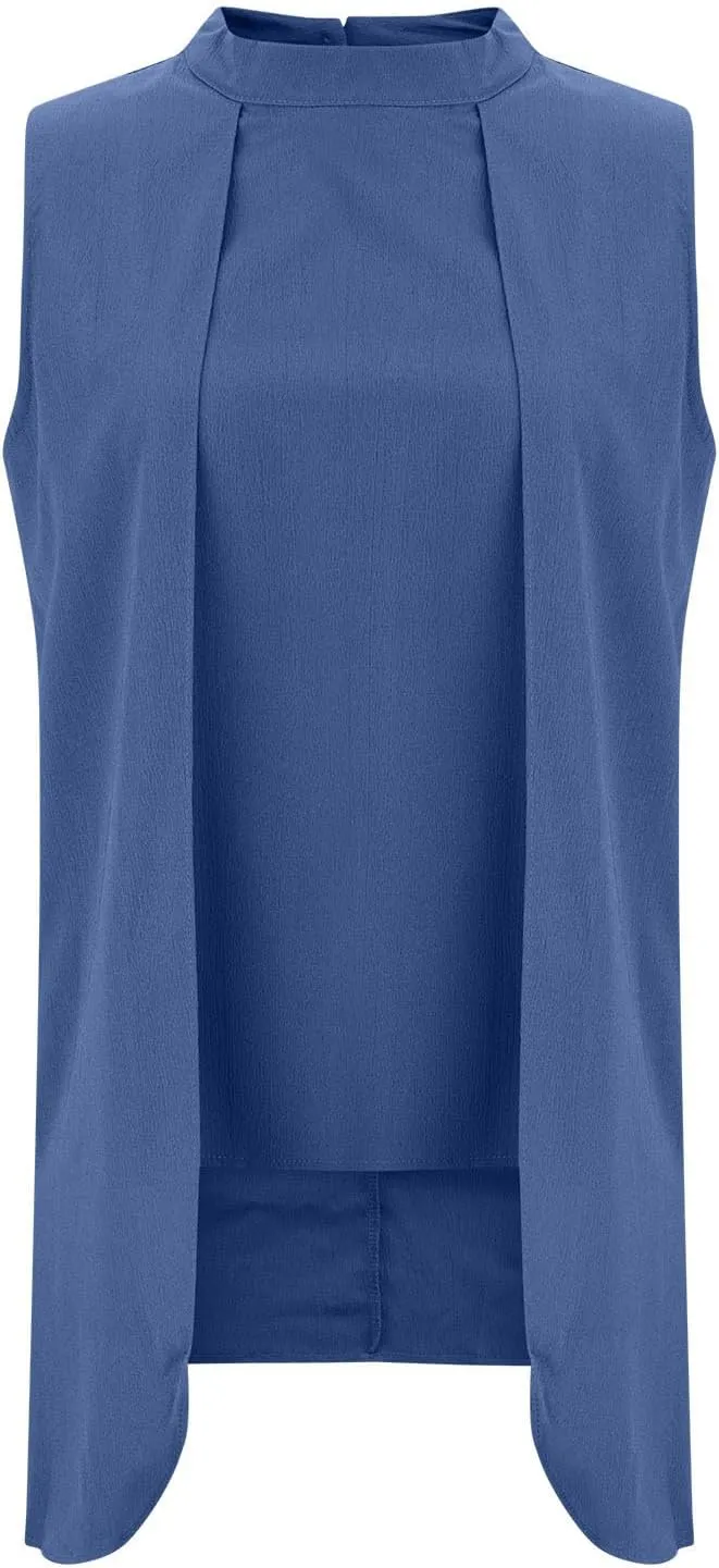 Womens Asymmetric Tops Dressy Casual Sleeveless Mock Neck Tank Tops Loose Fit Solid Flowy Tunic Shirts Cute Work Tees