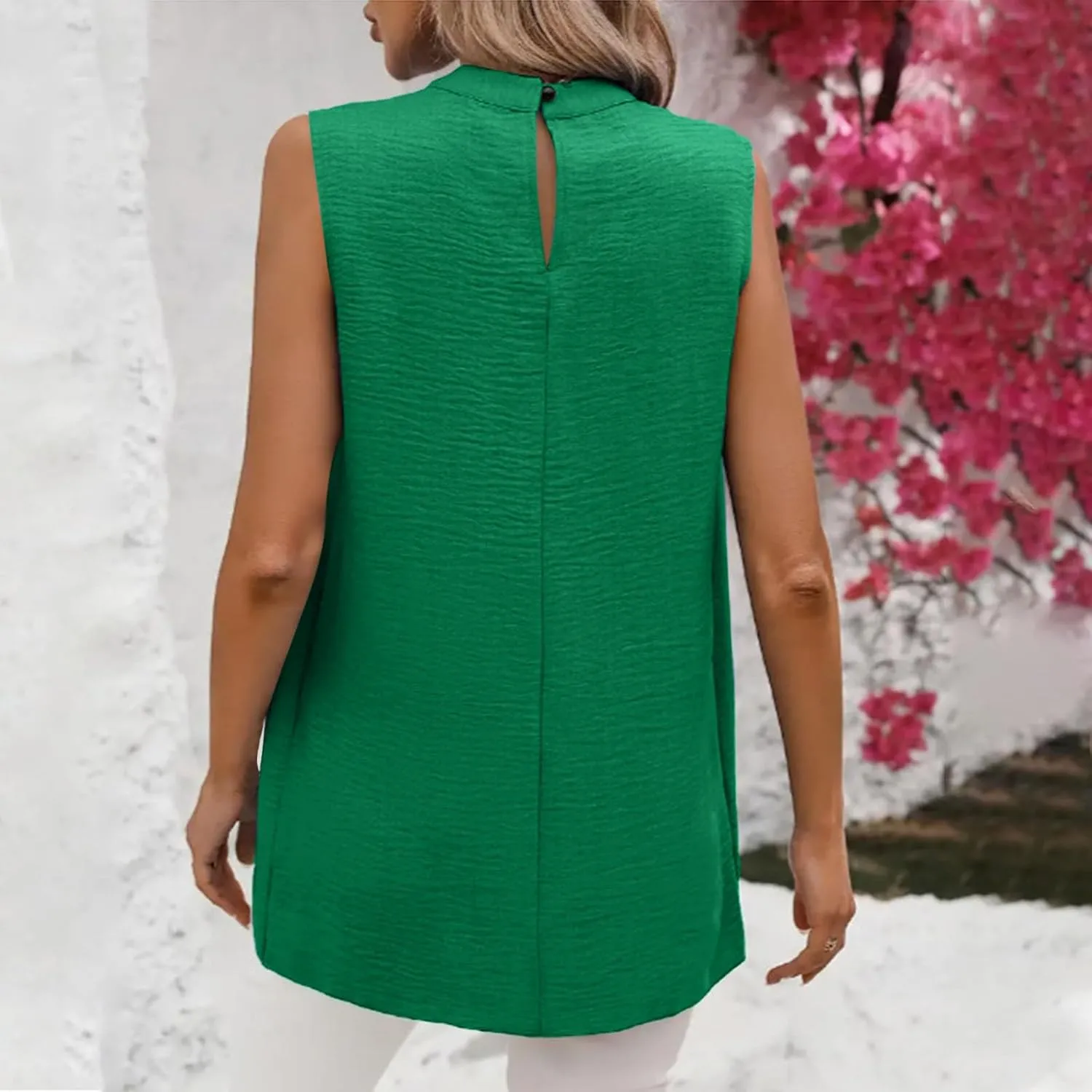 Womens Asymmetric Tops Dressy Casual Sleeveless Mock Neck Tank Tops Loose Fit Solid Flowy Tunic Shirts Cute Work Tees