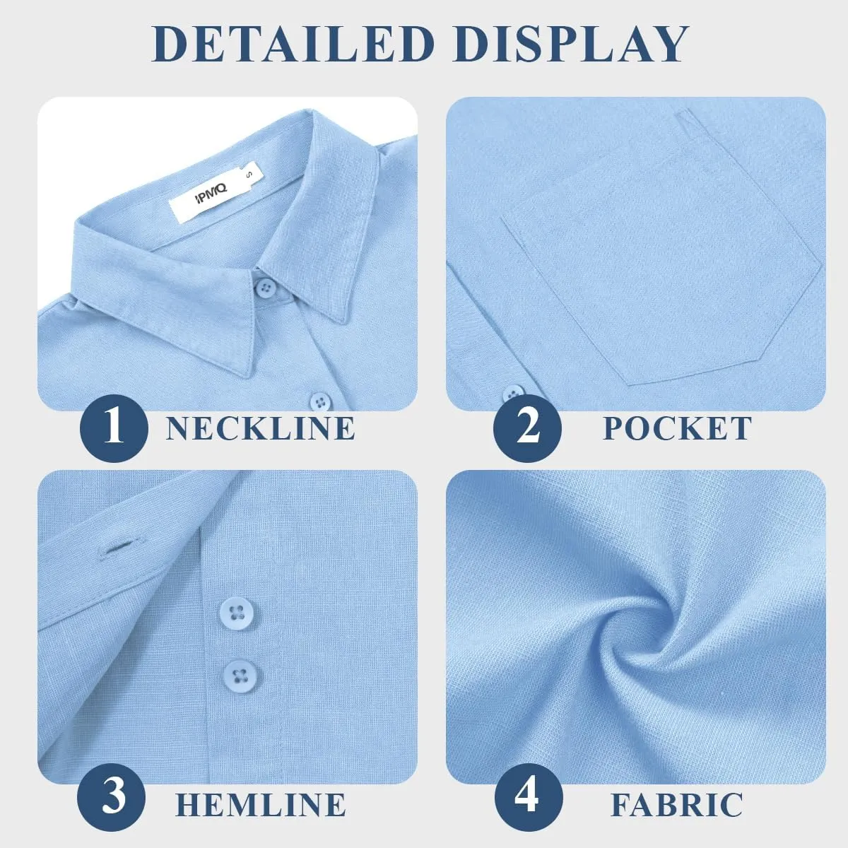 Womens Button Down Shirts Short Sleeve Linen Cotton Collared Button Up Casual Blouses Oversized Tops with Pocket