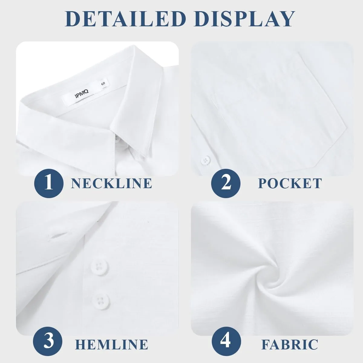 Womens Button Down Shirts Short Sleeve Linen Cotton Collared Button Up Casual Blouses Oversized Tops with Pocket