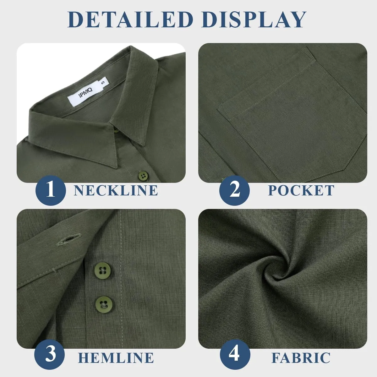 Womens Button Down Shirts Short Sleeve Linen Cotton Collared Button Up Casual Blouses Oversized Tops with Pocket